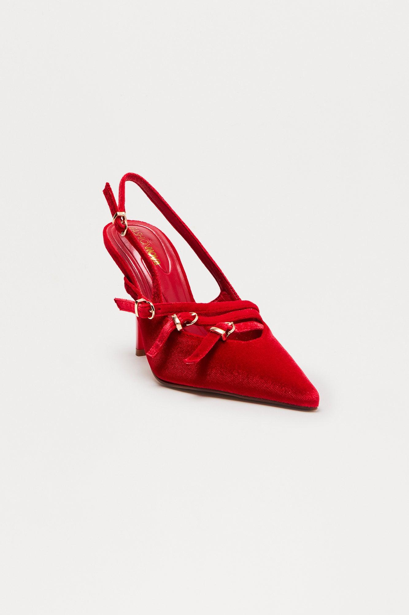 Cerese Buckle Velvet Pumps - Red Female Product Image