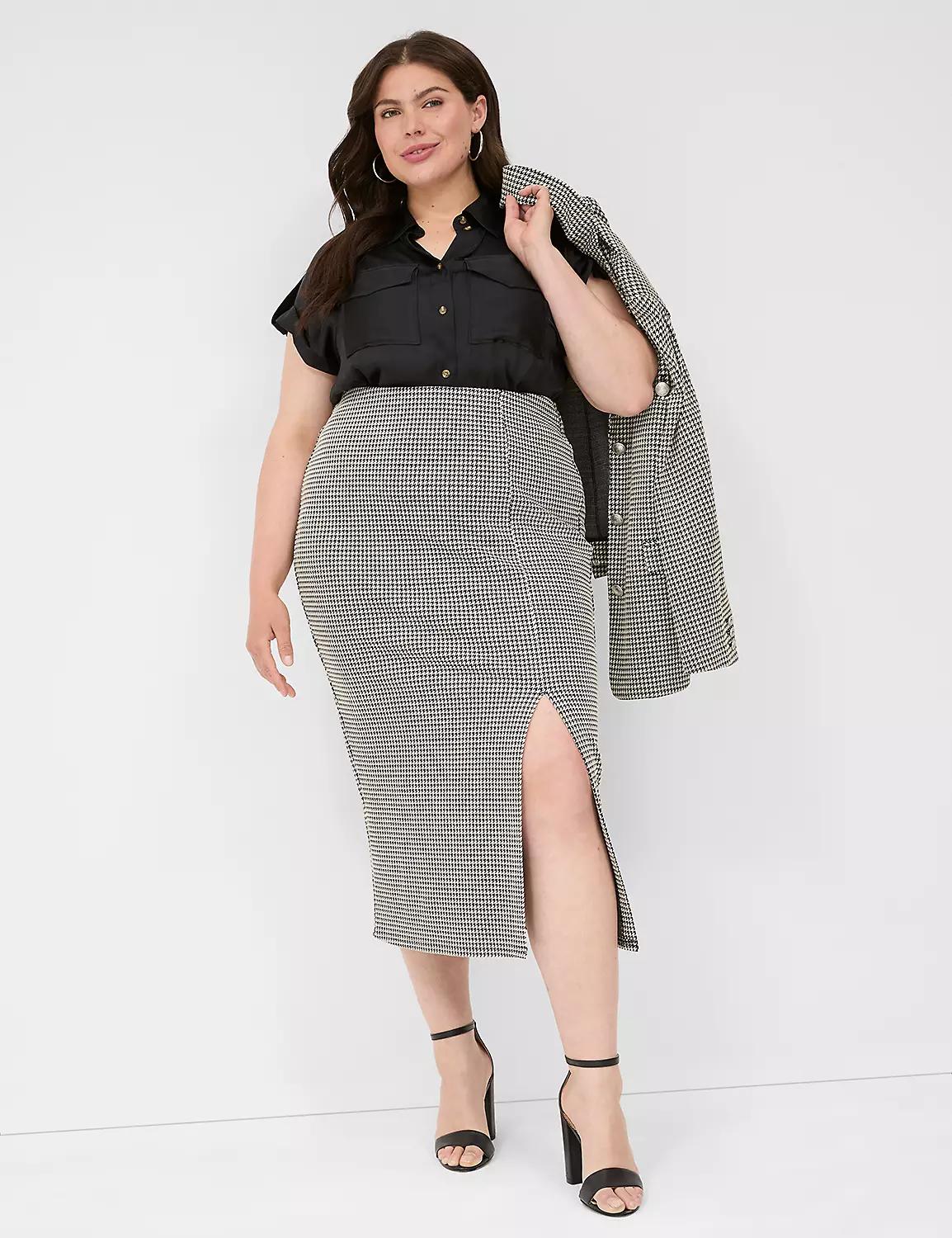 Ponte Front-Slit Midi Skirt Product Image
