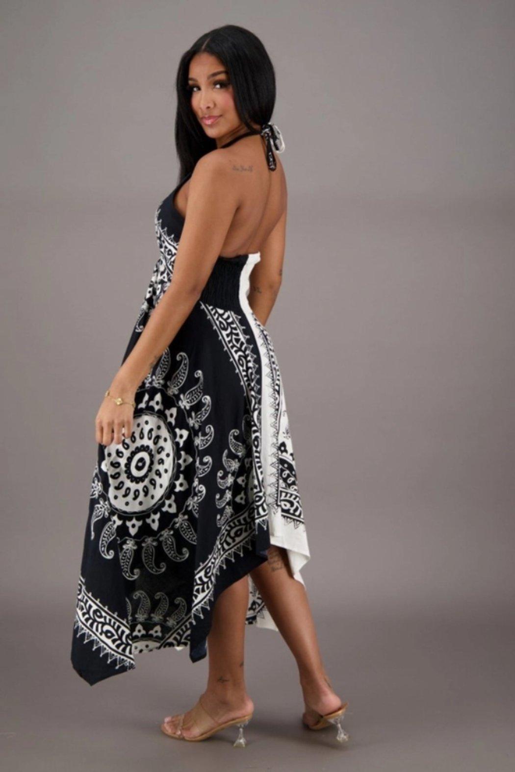 Black & White Halter-Style Dress Product Image
