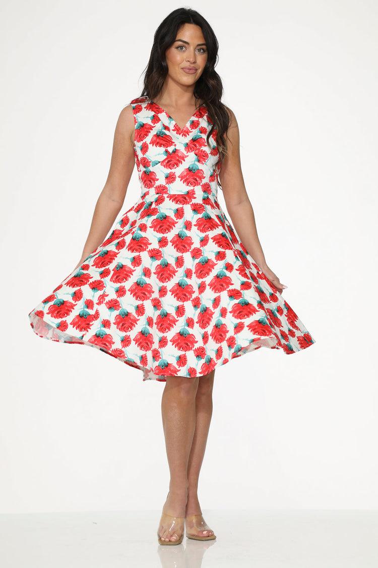 White Red Rose Swing Dress Product Image