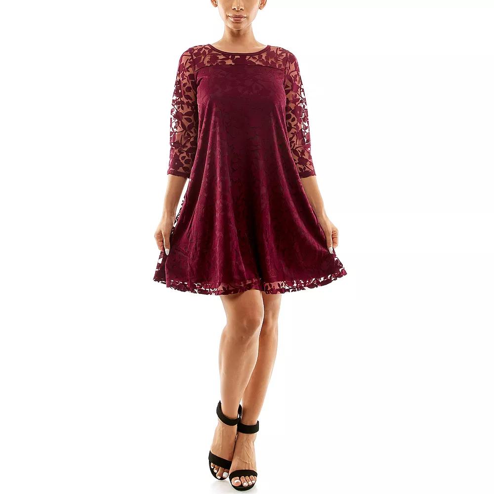Women's Nina Leonard Burnout Trapeze Dress, Size: Small, Deep Red Product Image