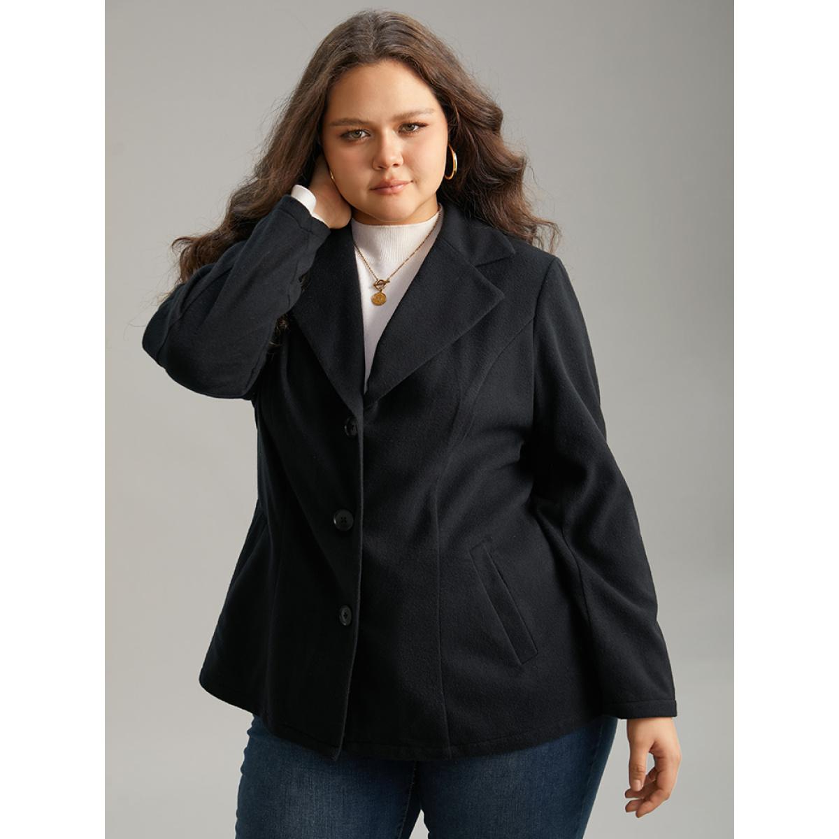 Plus Size Suit Collar Plain Button Up Waistline Inside Coat Women Black Casual Plain Ladies Dailywear Winter Coats BloomChic 30/6X Product Image