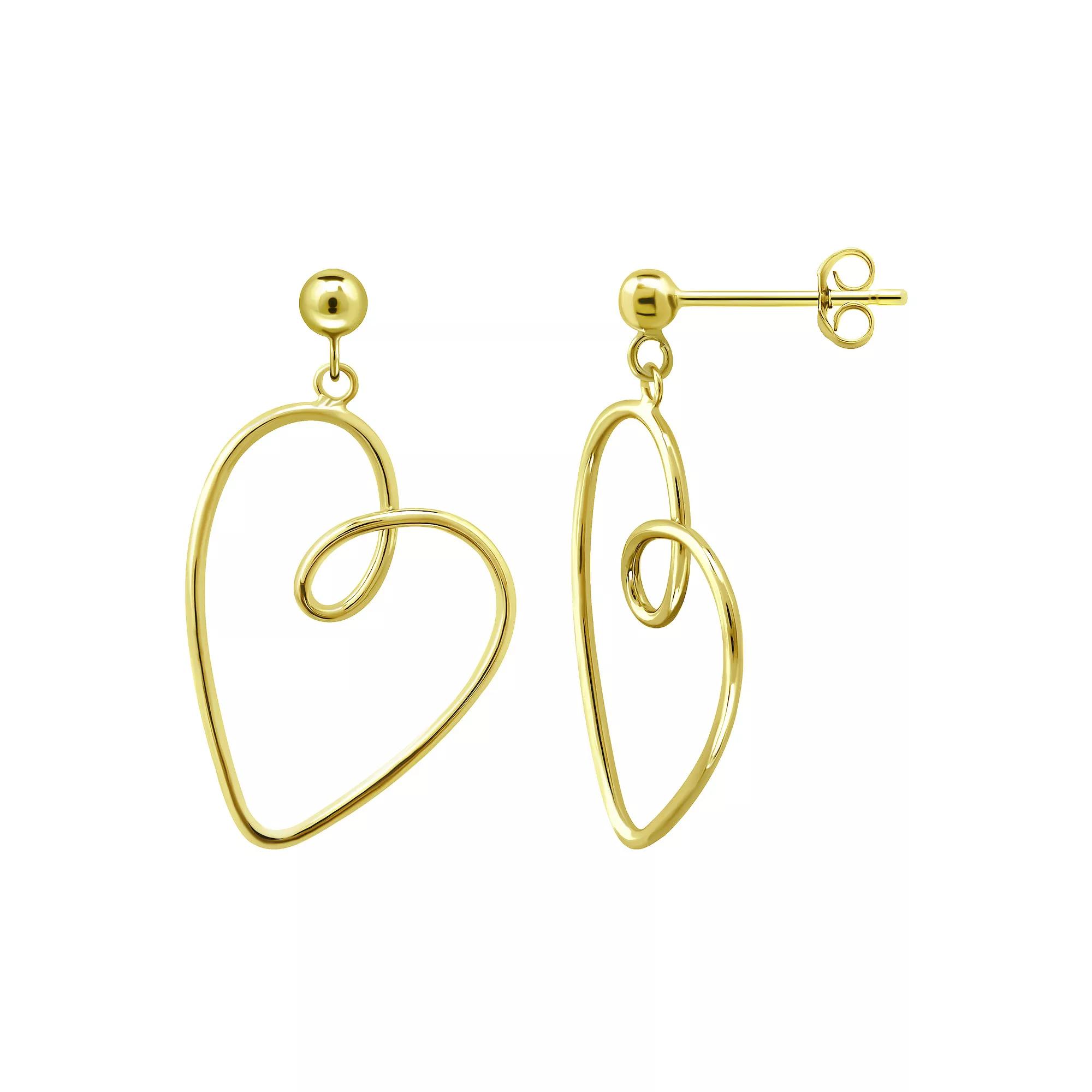 Aleure Precioso Thin Drawn Off Center Heart Drop Earrings, Women's, Gold Tone Product Image