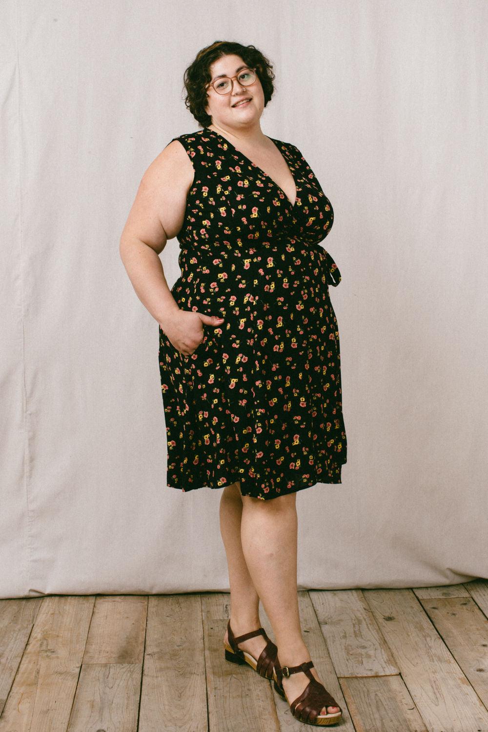 Thea Dress in Black Floral Challis Product Image