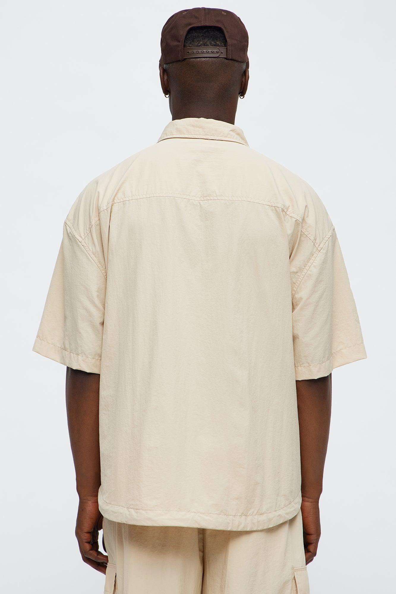 Oversized Philip Nylon Button Up Shirt - Beige Male Product Image