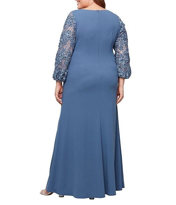Alex Evenings Plus Size Long Sleeve V-Neck Crepe Dress Product Image