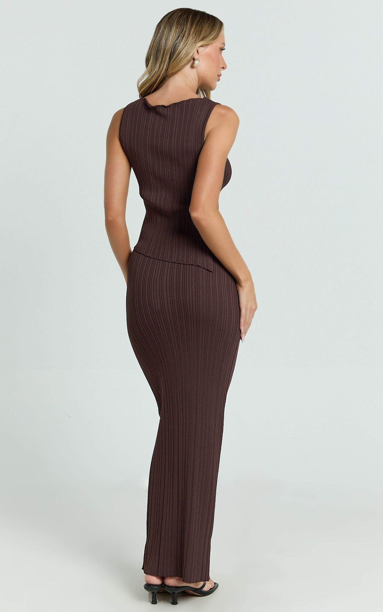 Klarisse Two Piece Set - Asym Top and Maxi Skirt Set in Chocolate Product Image