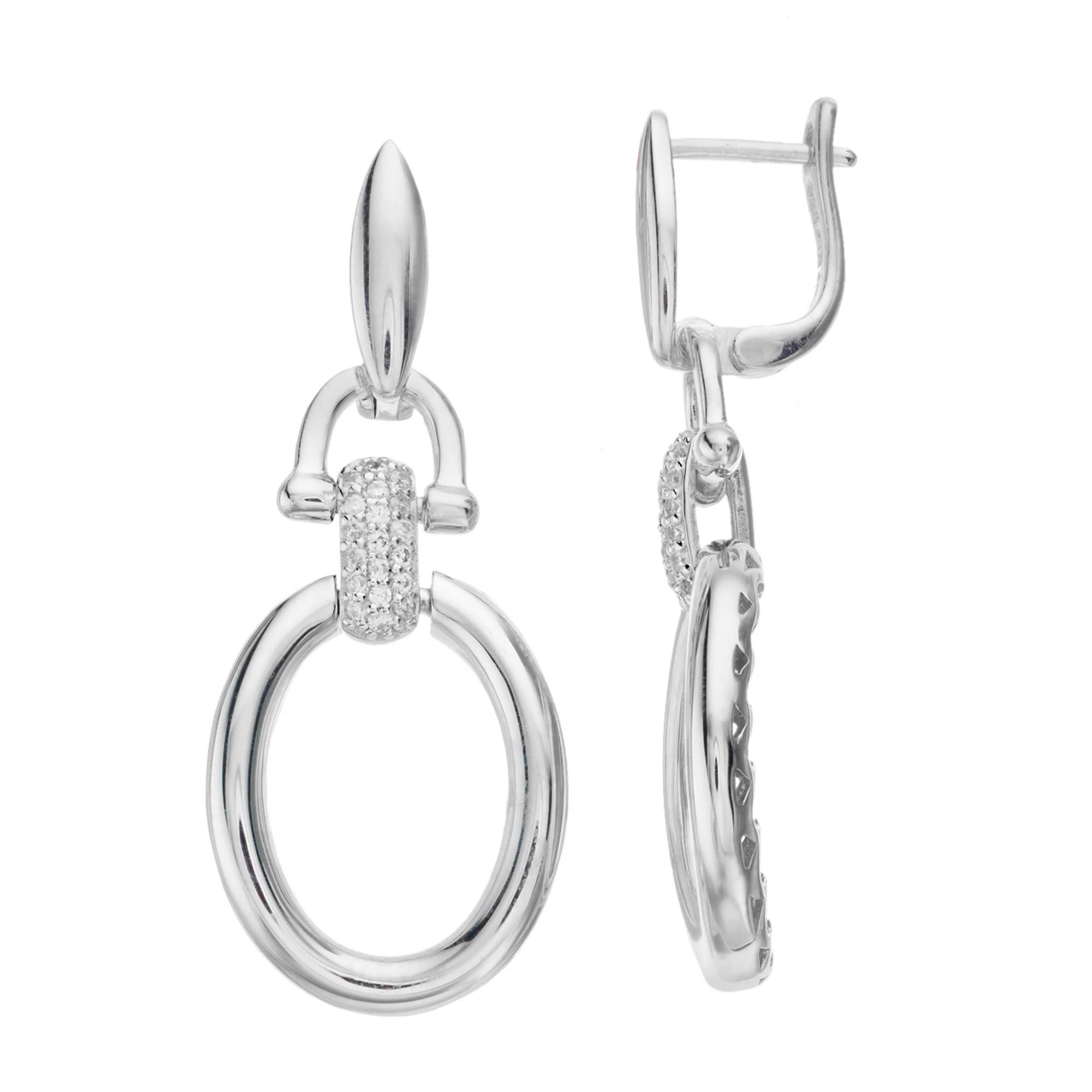 Rosabella Sterling Silver Cubic Zirconia Link Oval Dangle Earrings, Women's Product Image