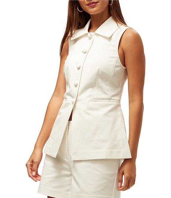 Trina Turk Follow Through Point Collar Sleeveless Top Product Image