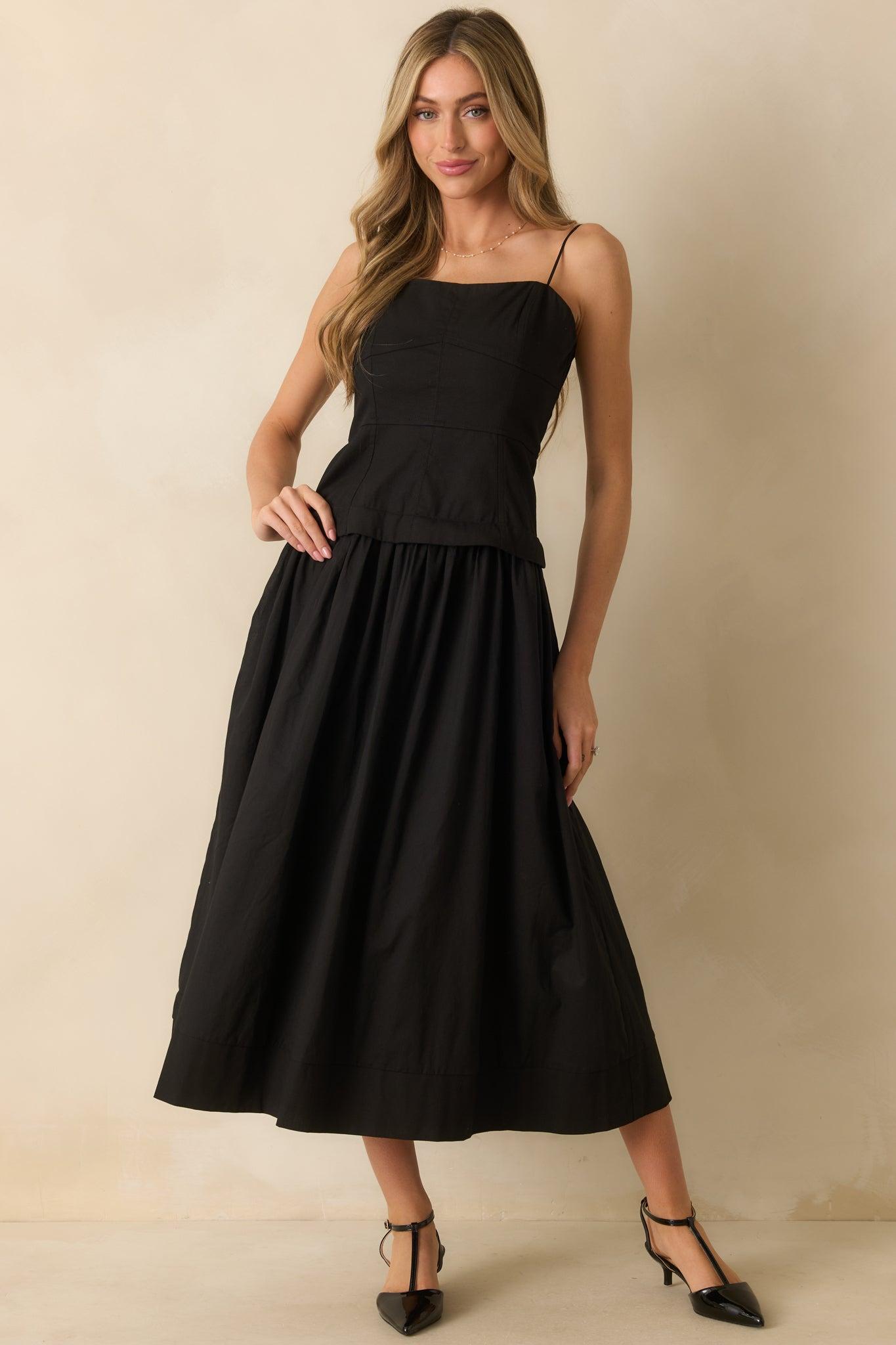 You Already Know Black Cotton Bustier Bodice Midi Dress Product Image