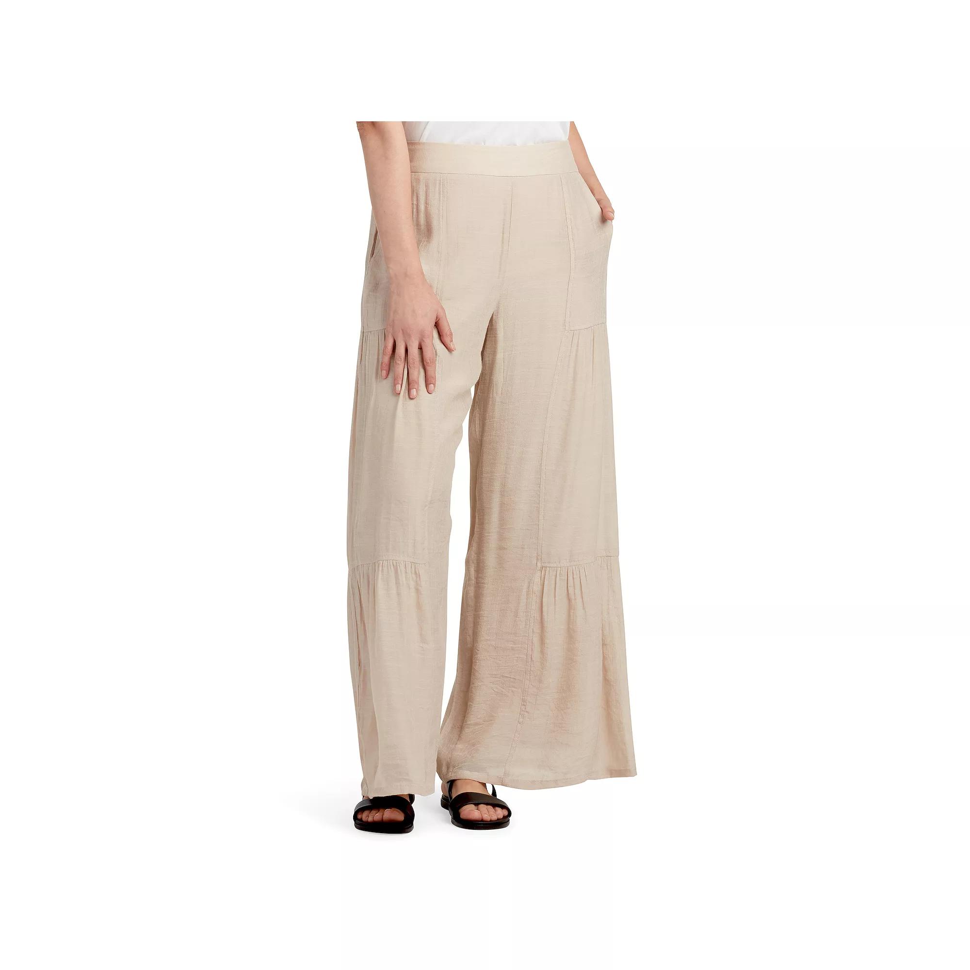 Womens AB Studio Pull-On Tiered Wide Leg Pants Brown Product Image