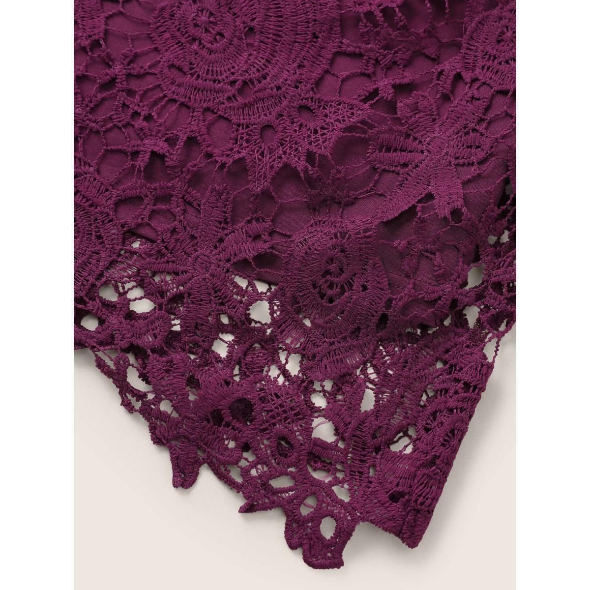 Plus Size Purple Lace Panel Patchwork Cut Out Blouse Women Elegant Half Sleeve Round Neck Everyday Blouses BloomChic 12/L Product Image