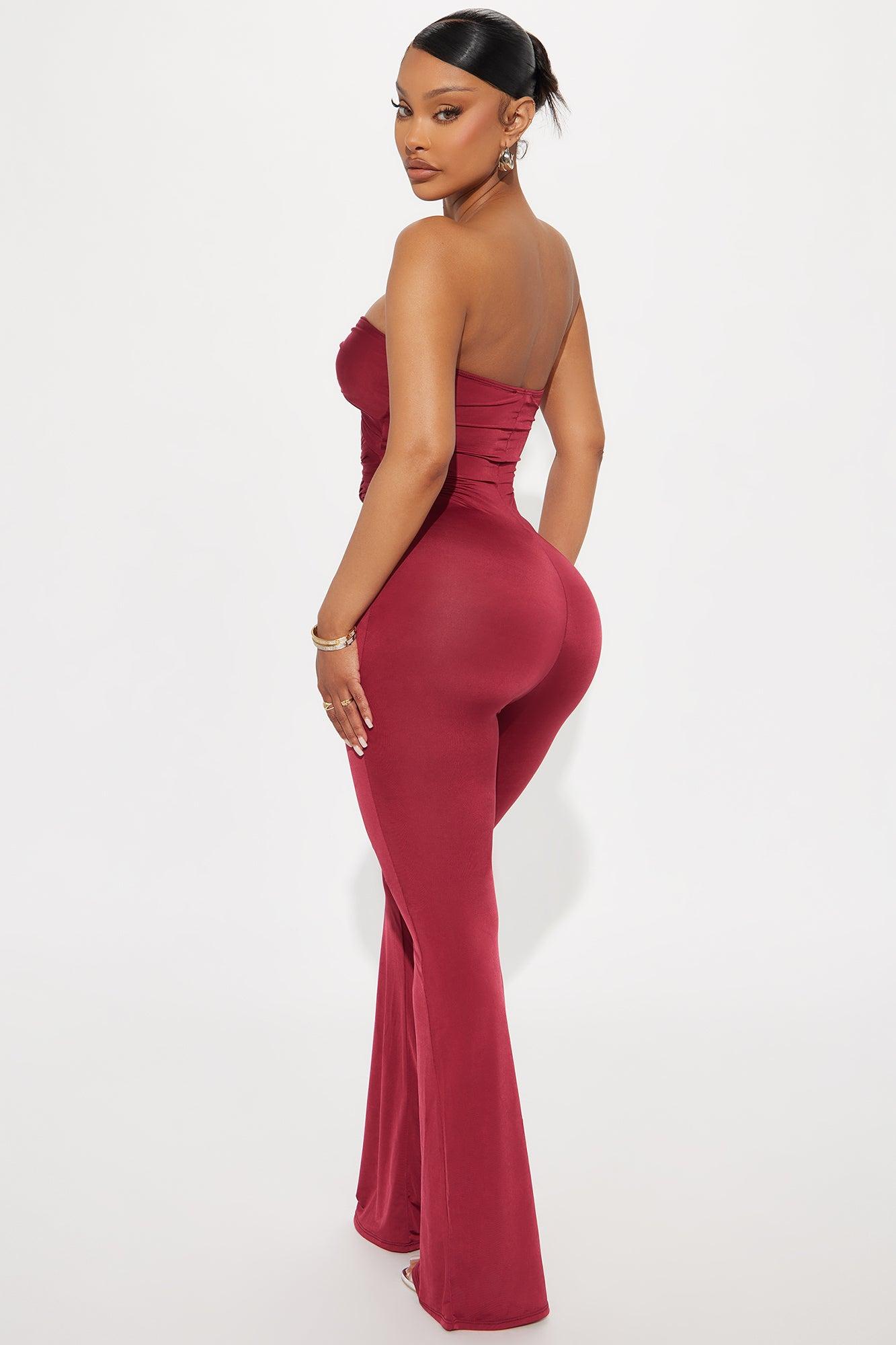 Call It Quits Strapless Jumpsuit - Burgundy Female Product Image