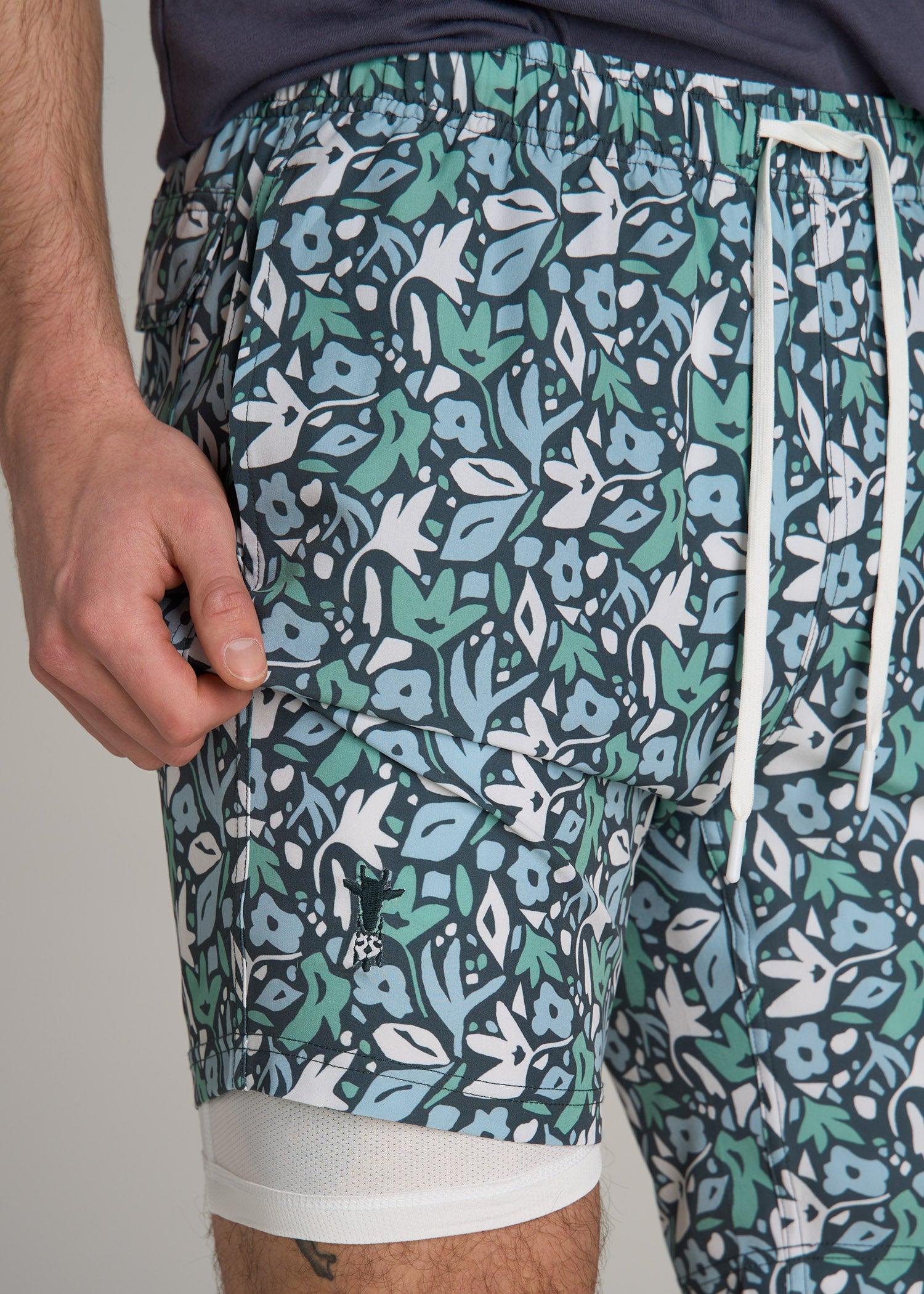Volley Swim Shorts for Tall Men in Green Floral Male Product Image