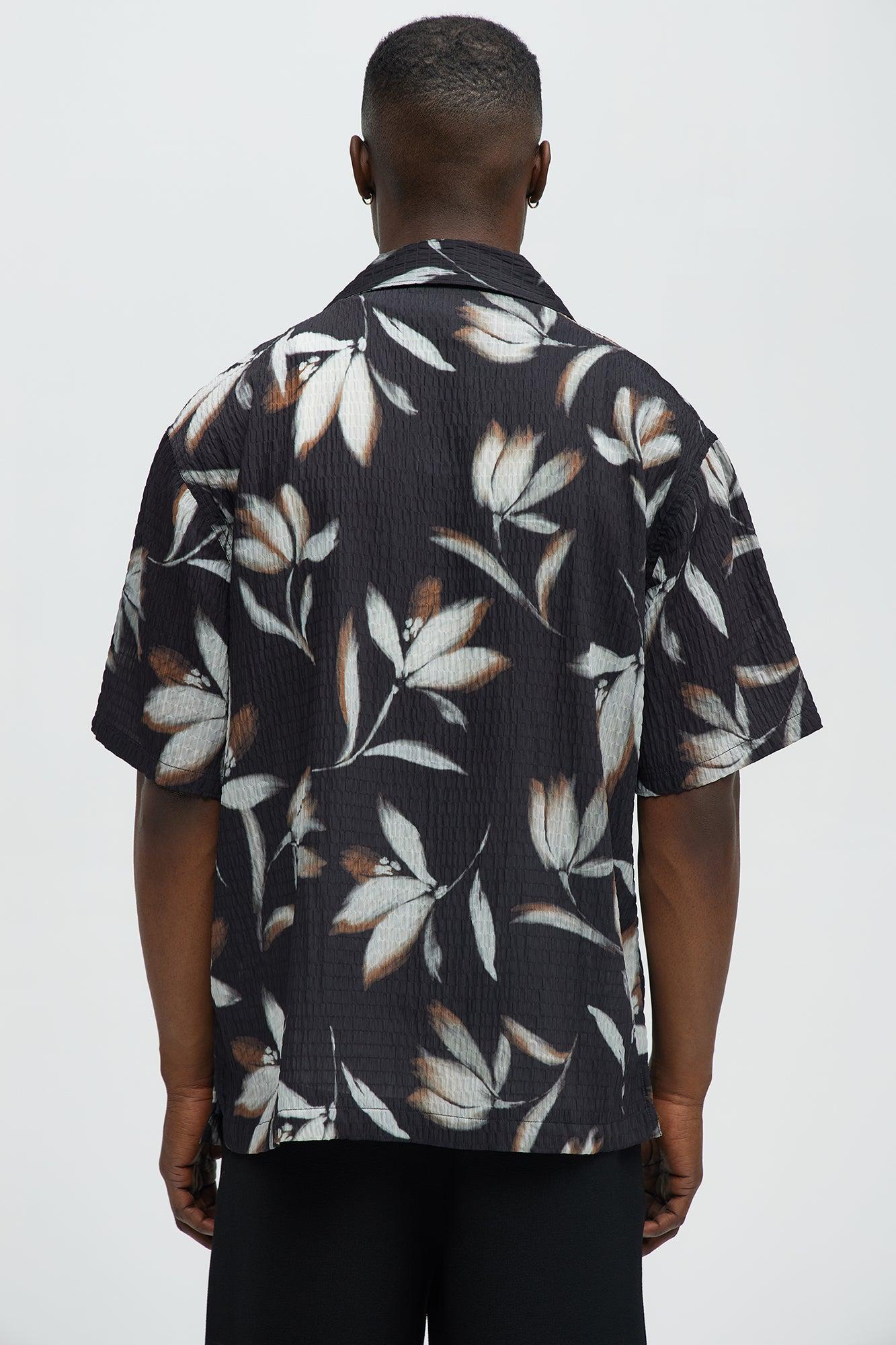 White Flowers Button Up Shirt - Black/combo Product Image