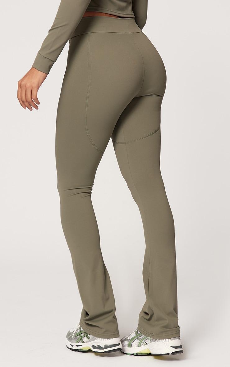 Olive Sport Metal Badge Sculpt High Waist Flare Pants Product Image
