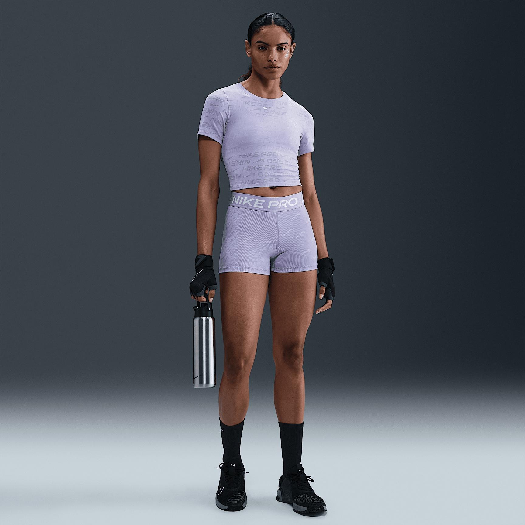 Womens Nike Pro Dri-FIT Short-Sleeve Cropped Jacquard Top | HJ2285-533 Product Image