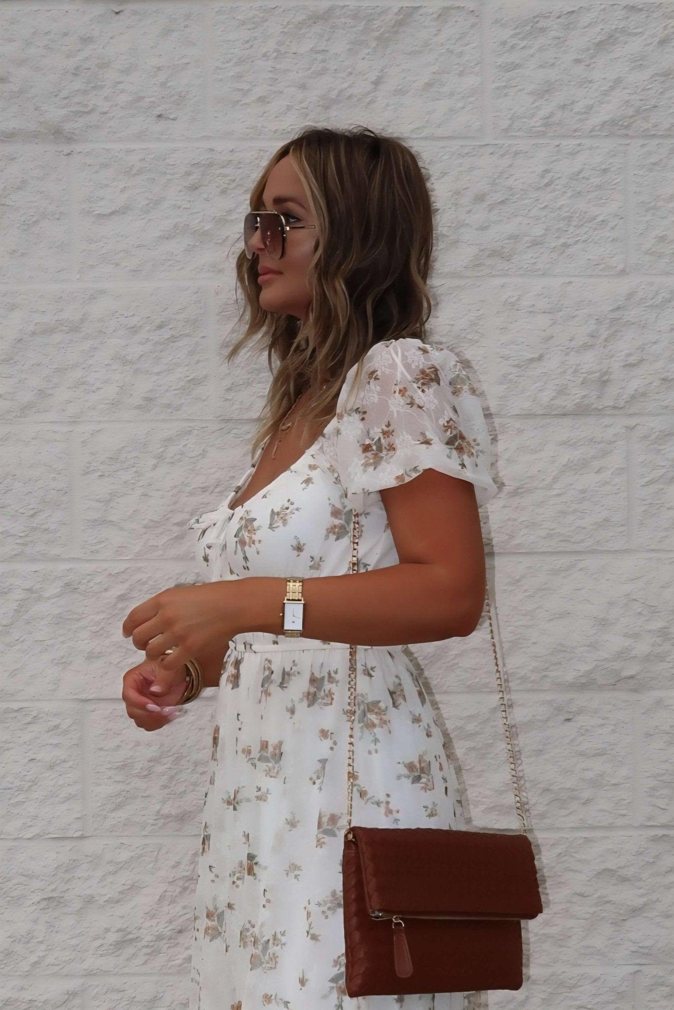 Lauri Cream Floral Print Sweetheart Midi Dress - FINAL SALE Female Product Image