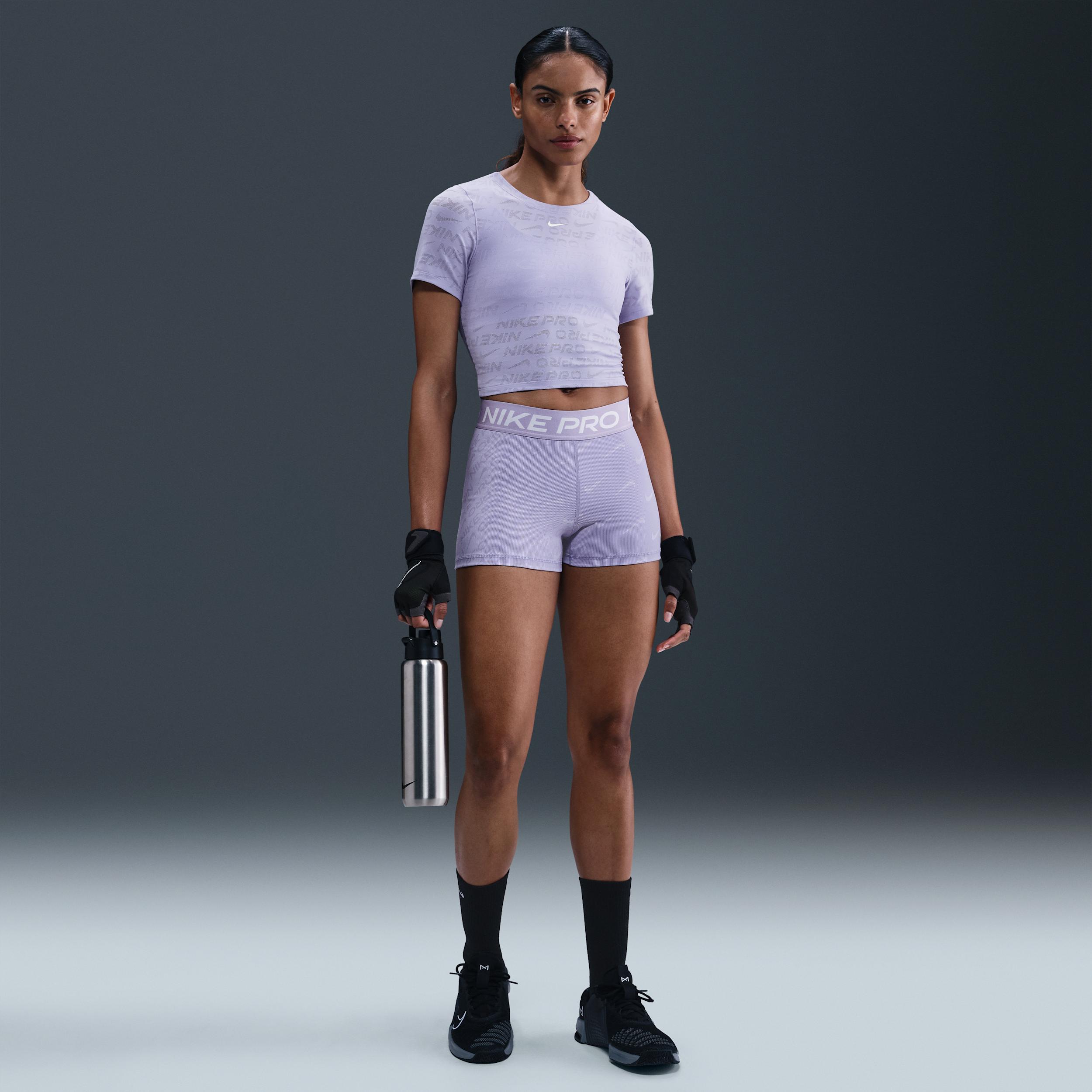 Womens Nike Pro Dri-FIT Short-Sleeve Cropped Jacquard Top | HJ2285-533 Product Image