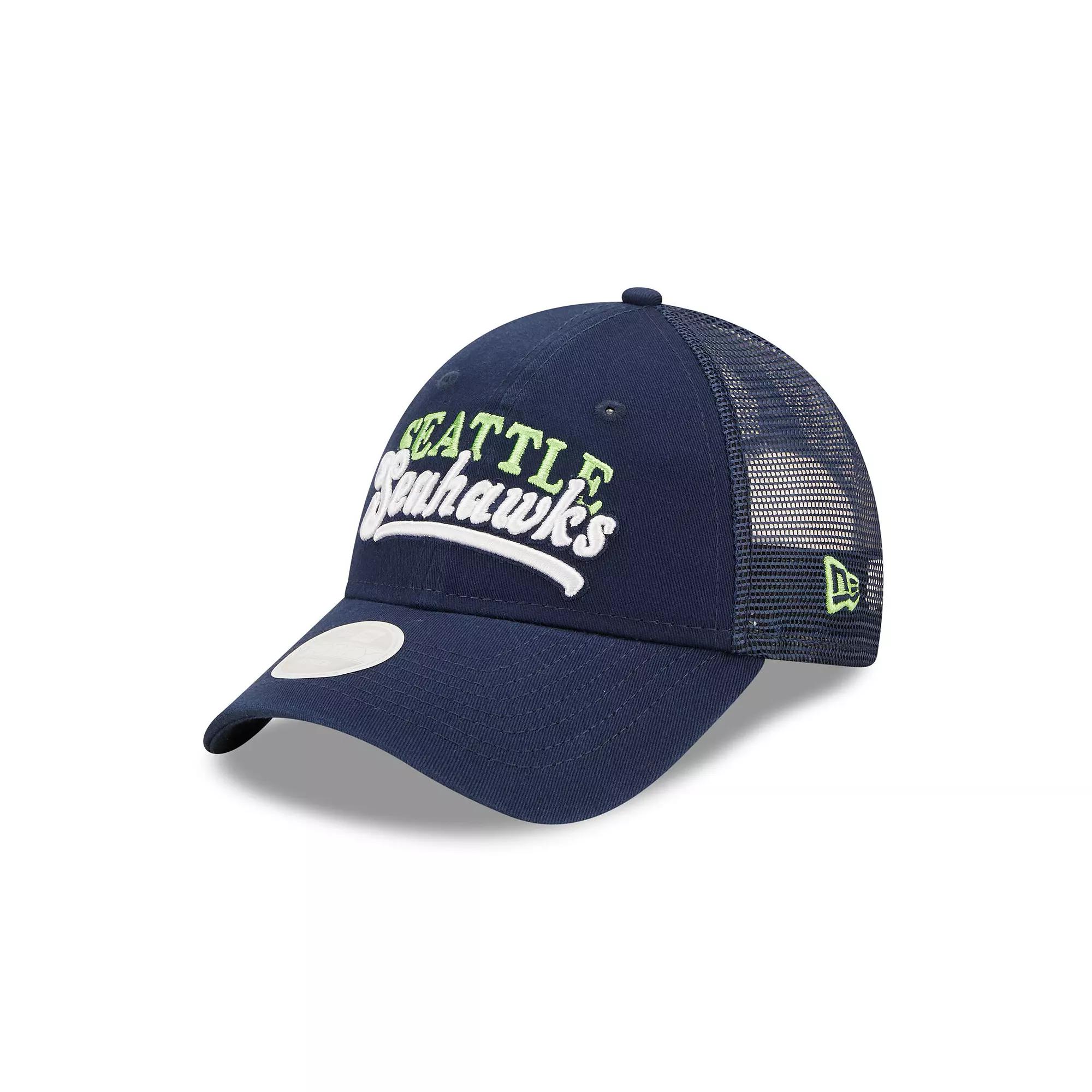 Women's New Era College Navy Seattle Seahawks Team Trucker 9FORTY Snapback Hat, Blue Product Image