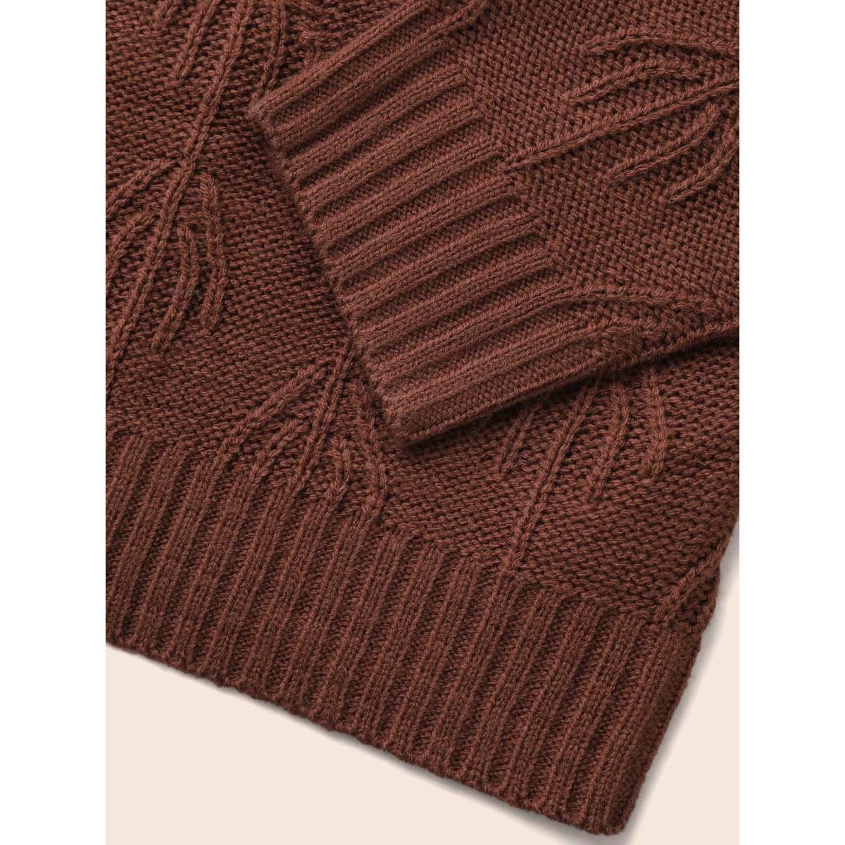 Plus Size Crochet Floral Drop Shoulder Sleeve Pullover DarkBrown Women Casual Long Sleeve Round Neck Everyday Pullovers BloomChic 10/M Product Image