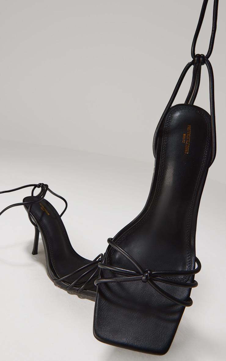 Wide Fit Black PU Square Toe Lace Up High Stiletto Heeled Sandals Product Image