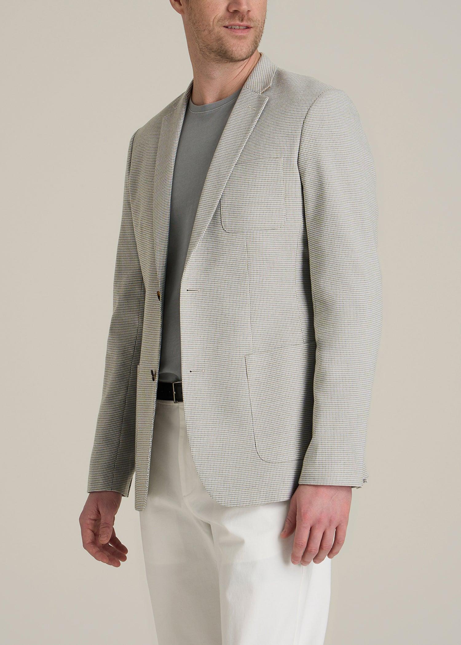 Core Blazer for Tall Men in Beige and Grey Houndstooth Male Product Image