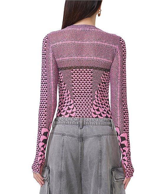AFRM Kaylee Mesh Printed Crew Neck Long Sleeve Top Product Image