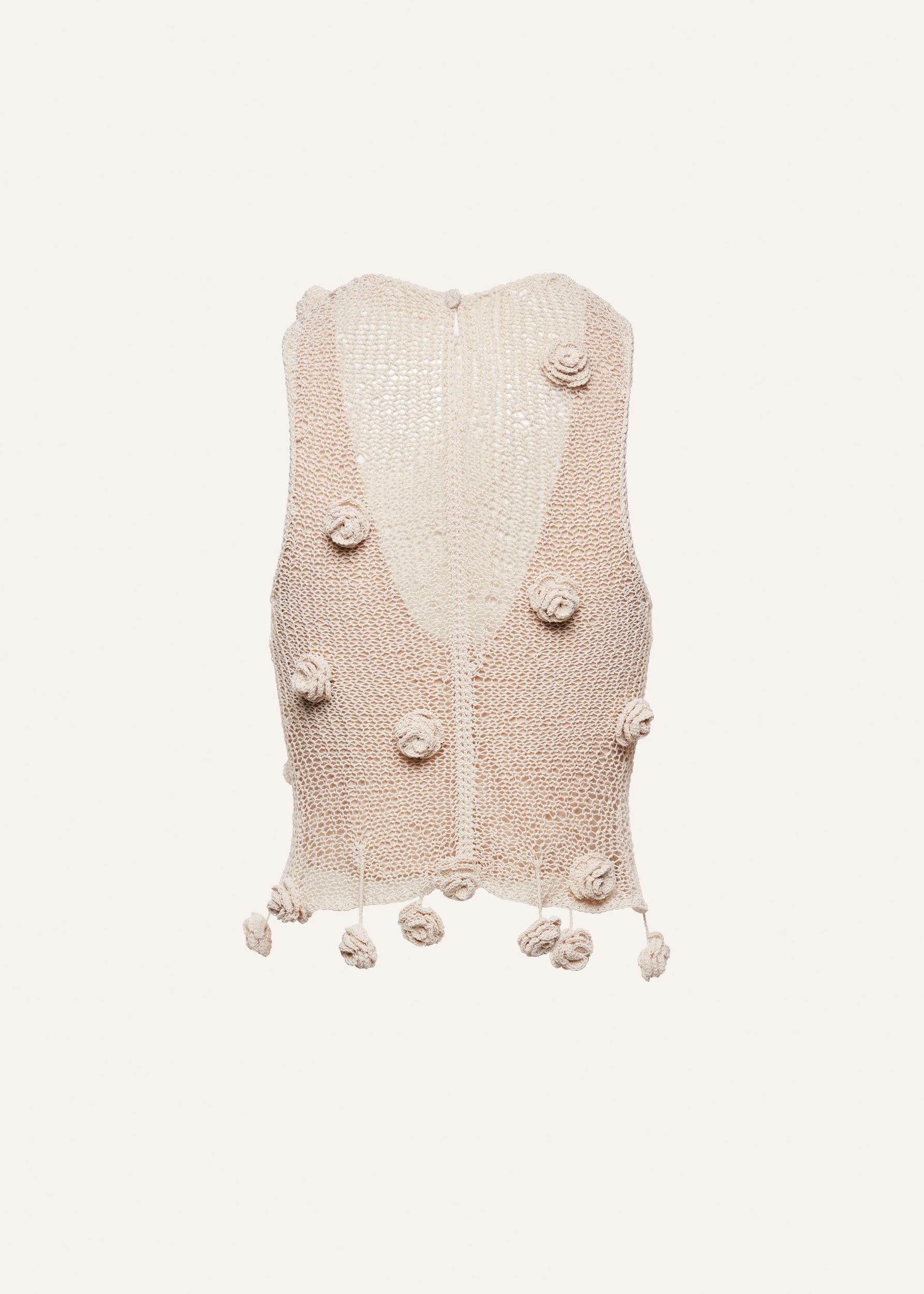 Crochet flower embellished tank top in cream Product Image