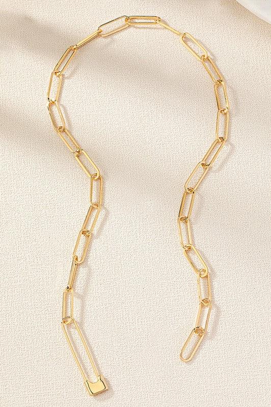 Gold Safety Pin Link Chain Necklace Product Image