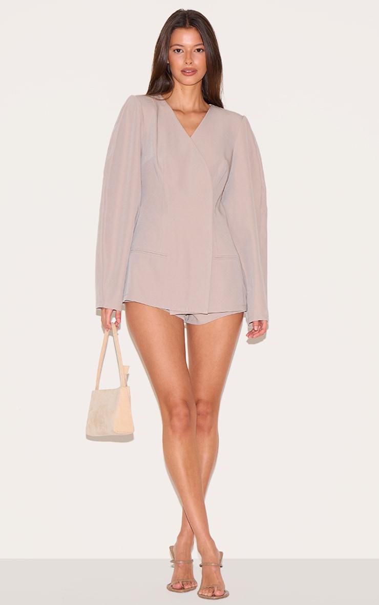 Mushroom Cross Front Cocoon Sleeve Tailored Romper Product Image