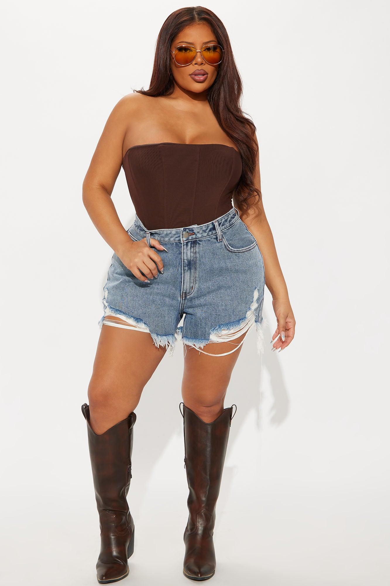 Indio Ripped High Rise Denim Shorts - Medium Wash Product Image