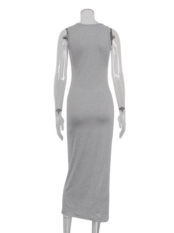 Long Sleeves Solid Color Round-Neck Inner Dress + Bodycon Outerwear Two Pieces Set Product Image