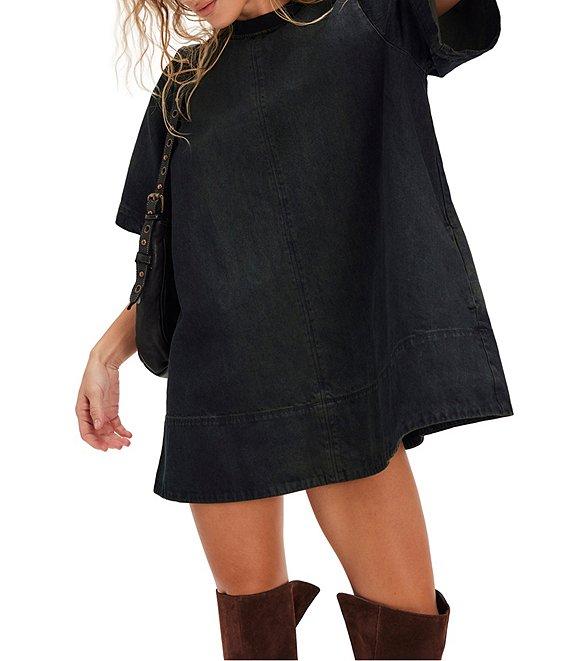 Free People Harlow Crew Neckline Short Sleeve Denim Mini Dress Product Image