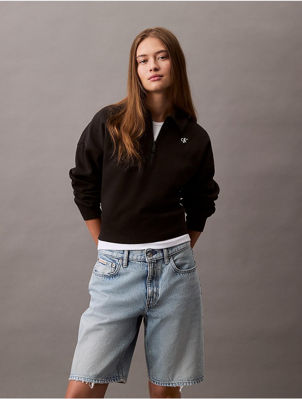 Calvin Klein Womens Archive Logo Fleece Quarter Zip Mock Neck Sweatshirt - Grey Product Image