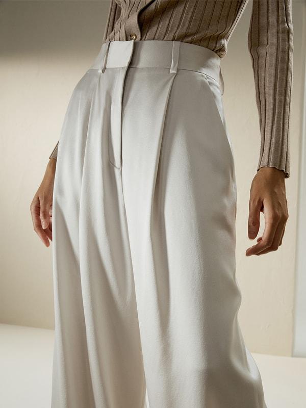 High-Waisted Wide Leg Dense Silk Pants Product Image