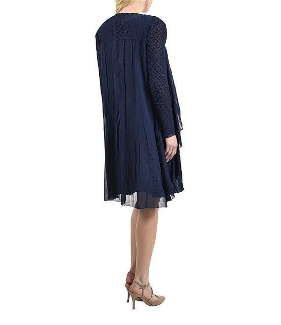 Komarov Charmeuse Chiffon V-Neck 3/4 Sleeve Ruffle Cascade Two Piece Jacket Dress Product Image