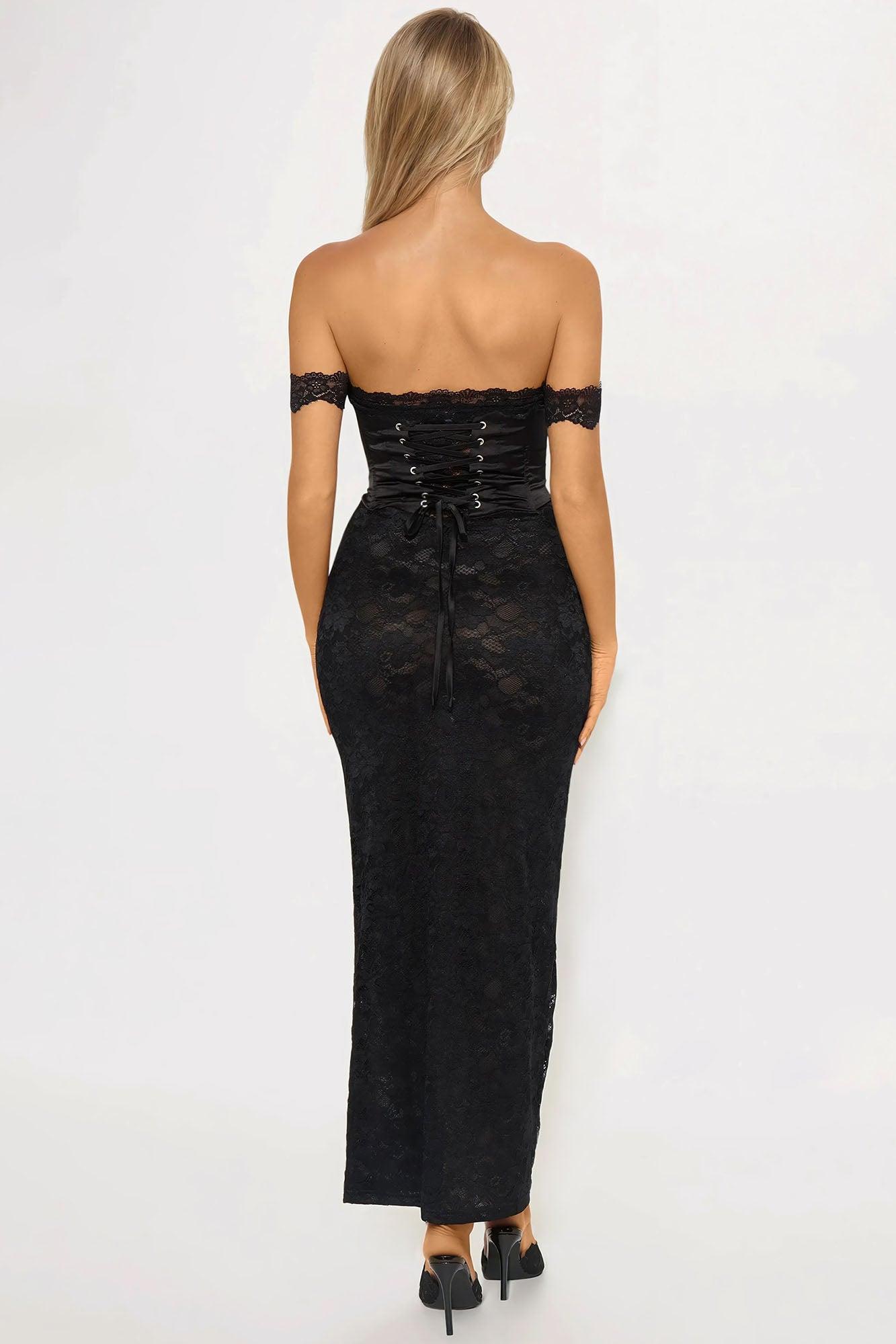Destiny Corset Lace Maxi Dress - Black Product Image