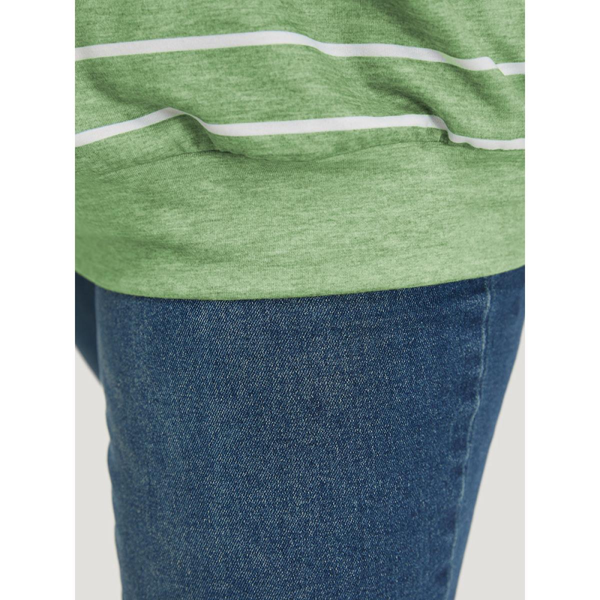 Plus Size Striped Print V Neck Sweatshirt Women Green Casual V-neck Dailywear Sweatshirts BloomChic 12/L Product Image