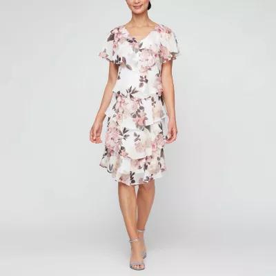 S. L. Fashions Womens Short Sleeve Floral Midi Shift Dress Product Image