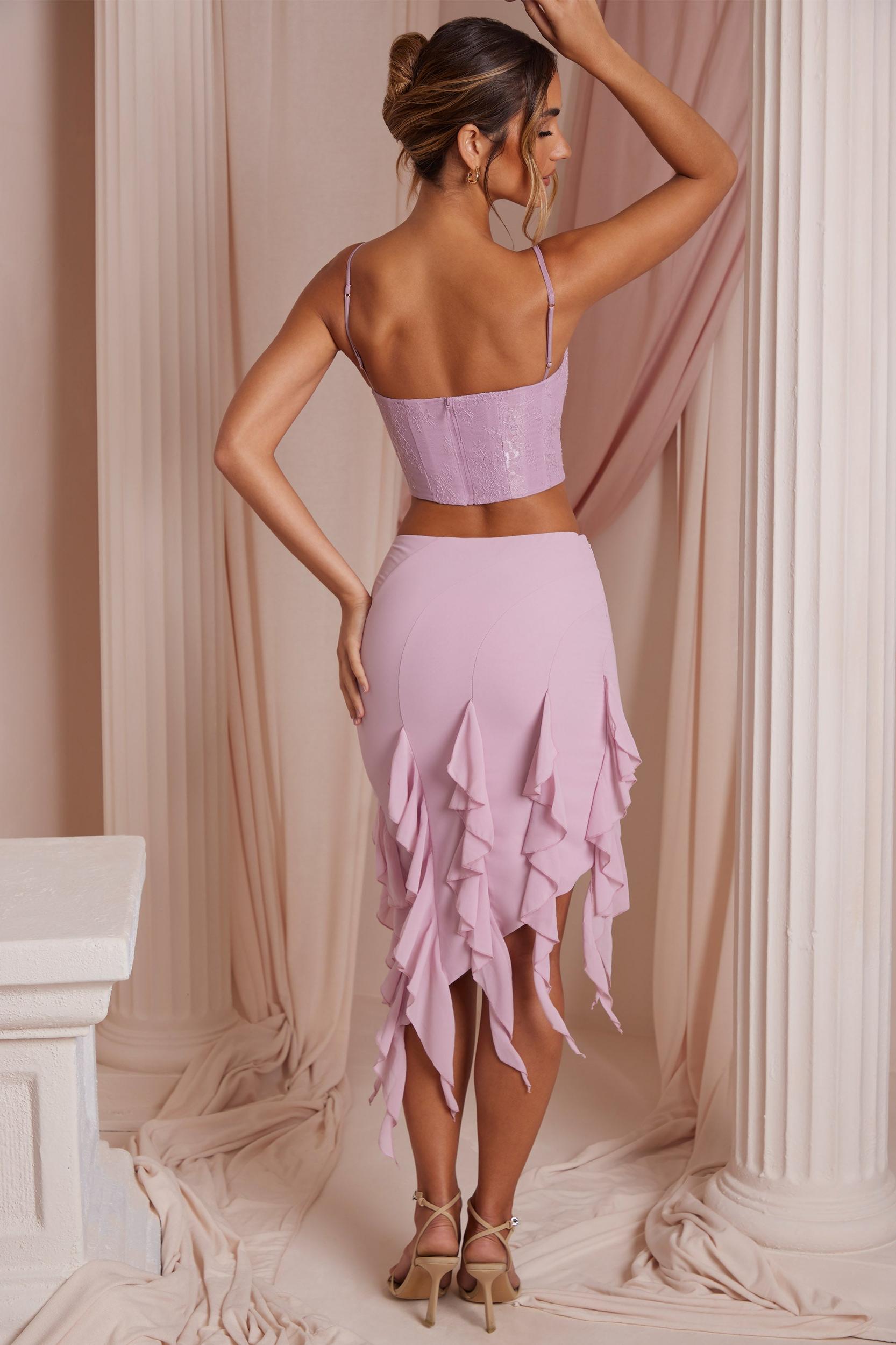 Waterfall Frill Midaxi Skirt in Dusty Pink Product Image