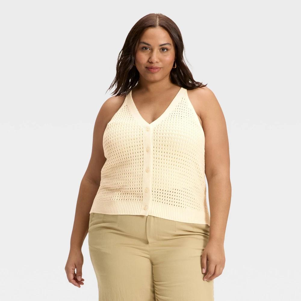 Women's Crochet Vest - A New Day™ Cream 2X Product Image