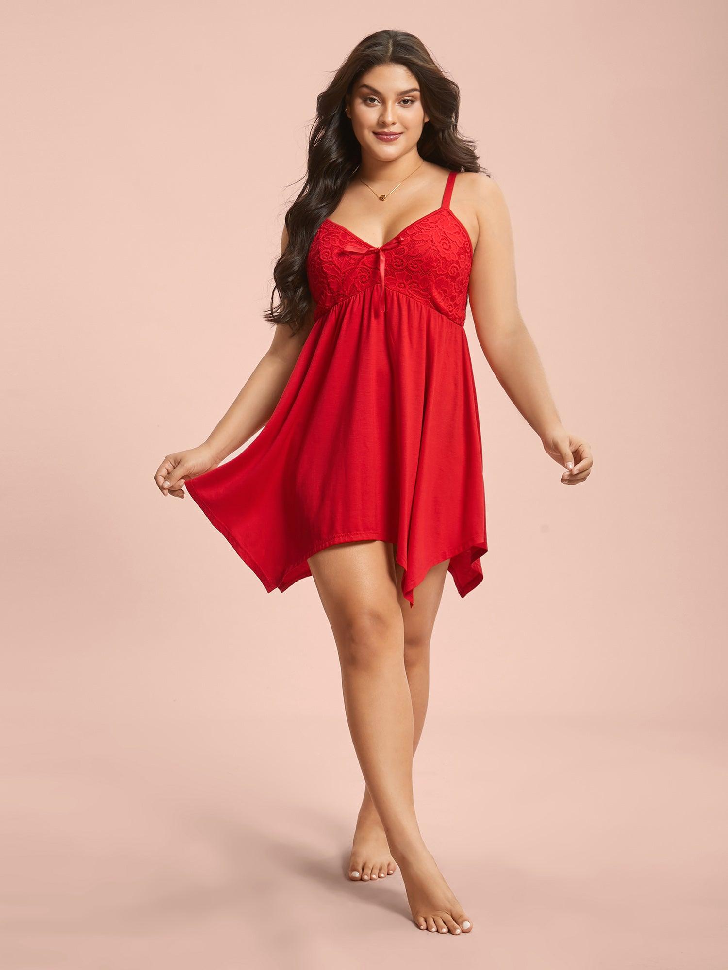 Bowknot Crochet Lace Asymmetrical Hem Lounge Dress Female Product Image
