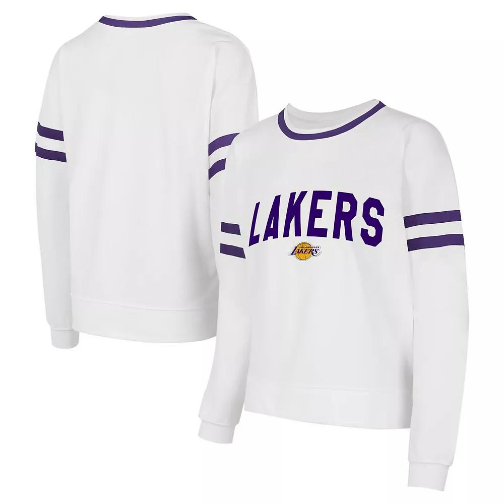 Women's Concepts Sport White Los Angeles Lakers Borough Pullover Sweatshirt,  Product Image