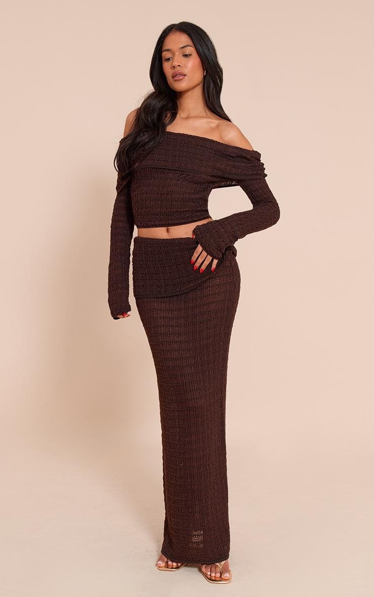 Tall Chocolate Bardot Textured Knit Top Product Image