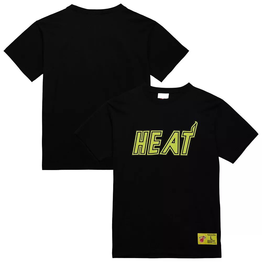 Men's Mitchell & Ness Black Miami Heat Hardwood Classics Neon Nights Premium T-Shirt, Size: Large Product Image