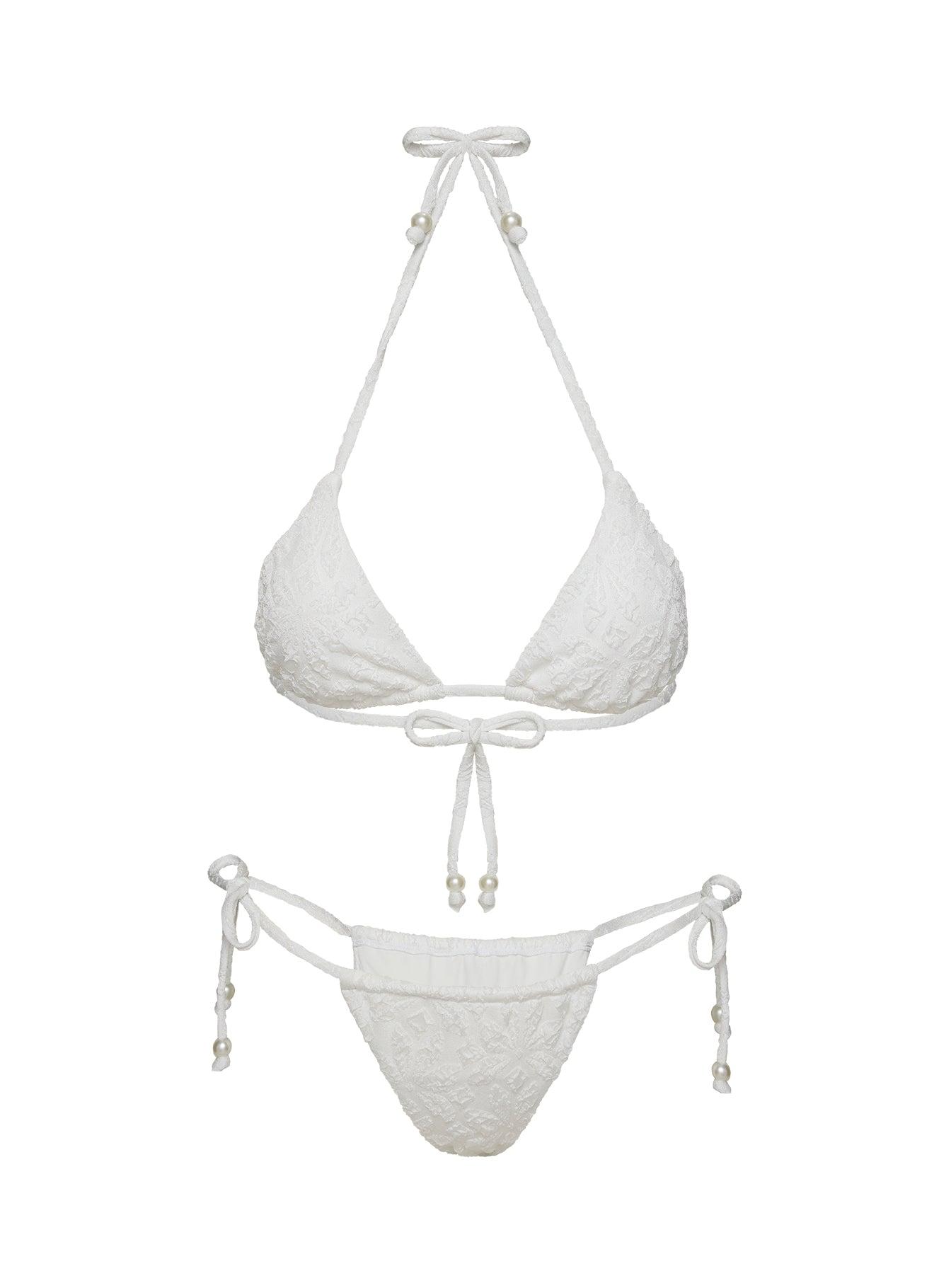 Jenner Tie Side Ruched Bikini Bottom White Flower Product Image