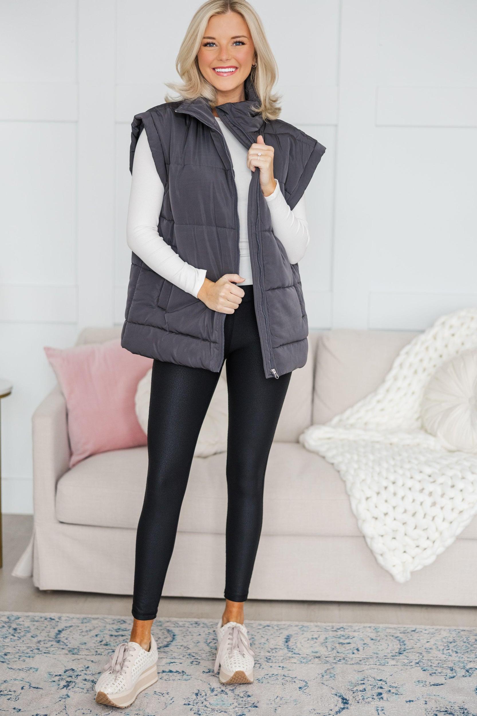 Make You Happy Charcoal Quilted Vest Female Product Image