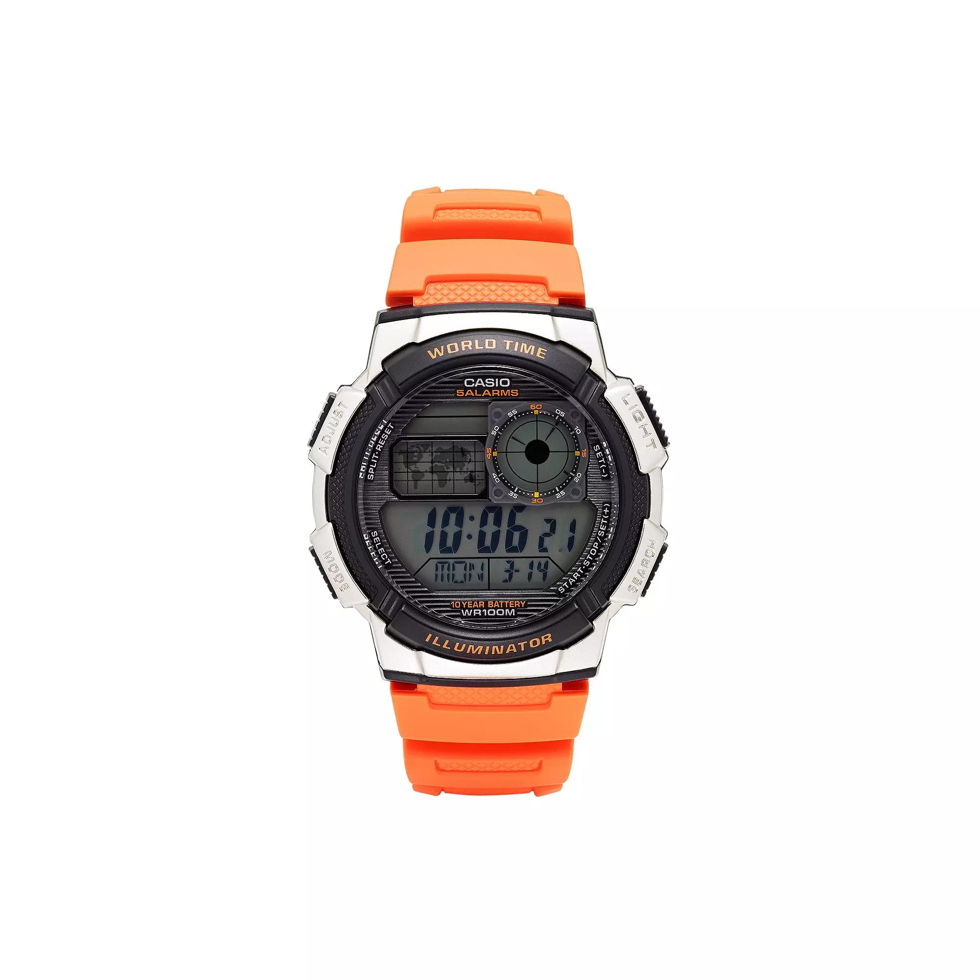 Casio Men's World Time Digital Chronograph Watch - AE1000W-4BVCF, Orange Product Image