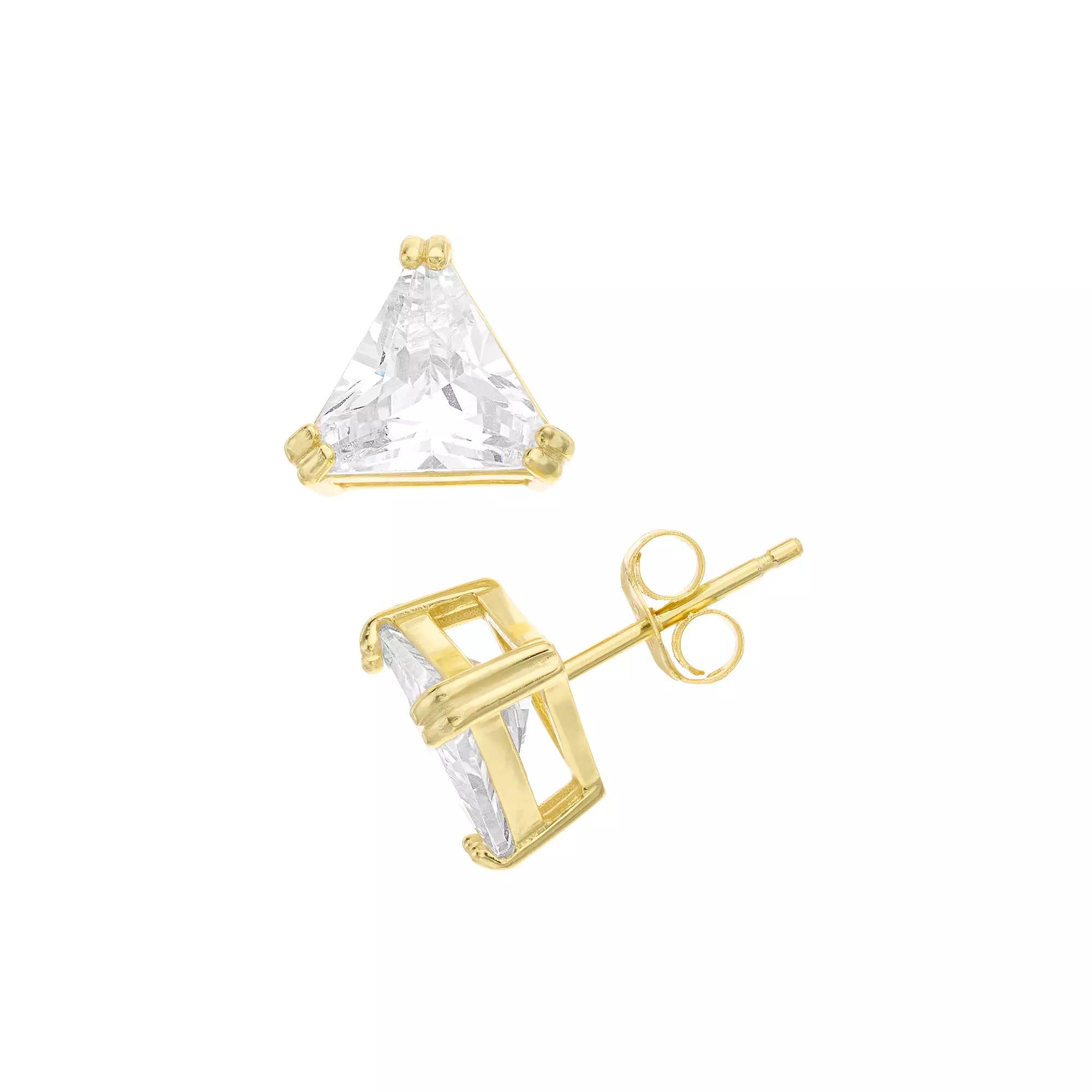 Sterling Silver Cubic Zirconia Triangle Stud Earrings, Womens, Gold Tone Product Image